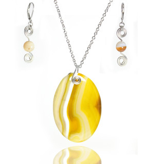 YellowWhite Agate jewelry set