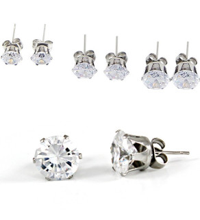 Puzetové náušnice 316L se zirkonem 3-8mm