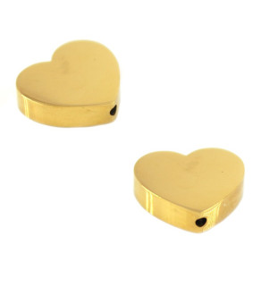 Ocelový korálek srdce 14mm zlaté - 1Ks