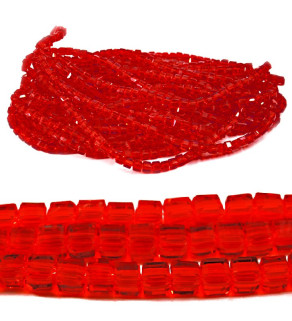 Square Crystal Beads Red - 1Strand