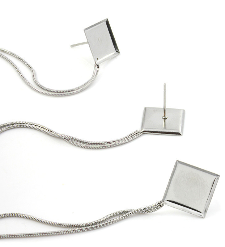 Stainless Steel Earrings with chain Square - 1PC