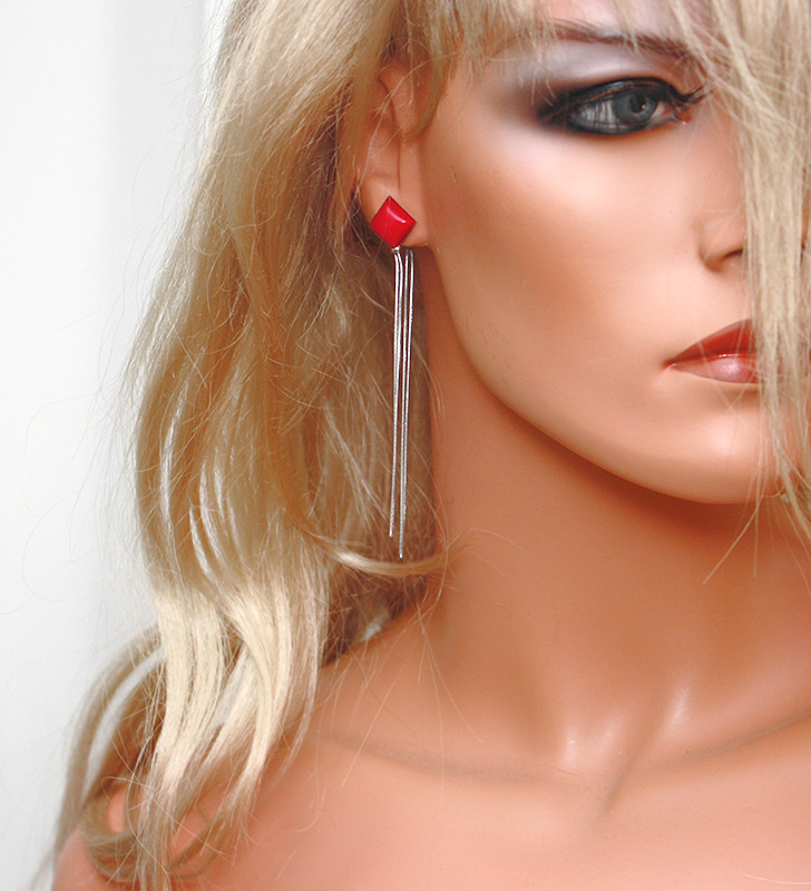 Stainless Steel Earrings with chain Square - 1PC