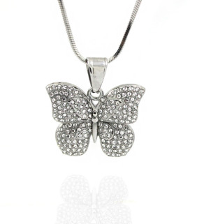 Stainless Steel rhinestone Butterfly pendant with chain