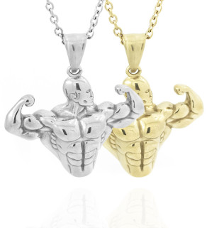 Přívěsek Kulturista z nerezové oceli s řetízkem