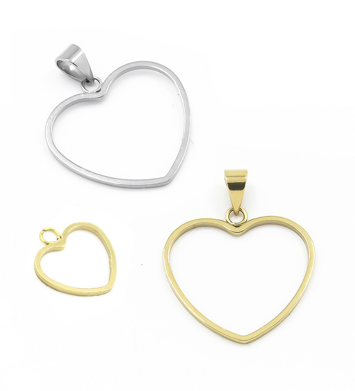 Stainless Steel frame pendant Hearts - 1Pcs