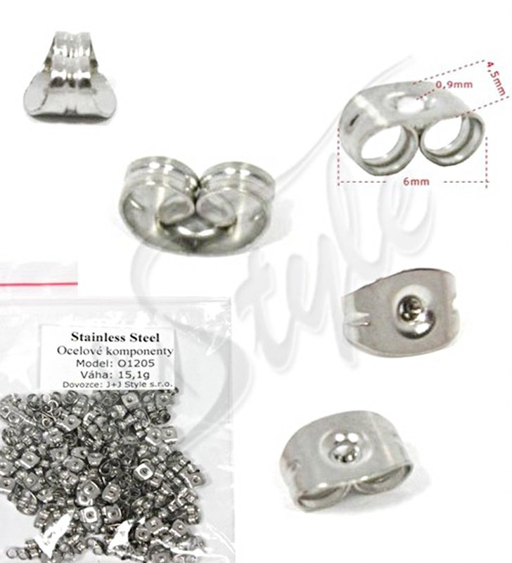 Náušnicové zarážky z chirurgické oceli 6x4,5mm - 1ks+B
