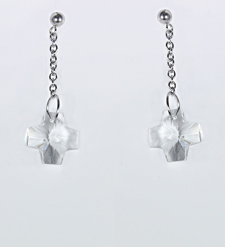 Náušnice křížek čirý crystal