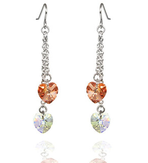 Long earrings Heart Crystals